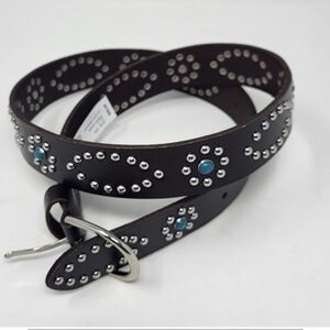 Lucky Brand Women Studded Brown Silver Turquoise Leather‎ Belt Size Small New